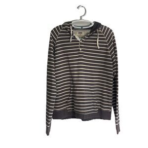 Chor Fleece Hoodie Half Button Gray White Stripe XL Men’s Preowned